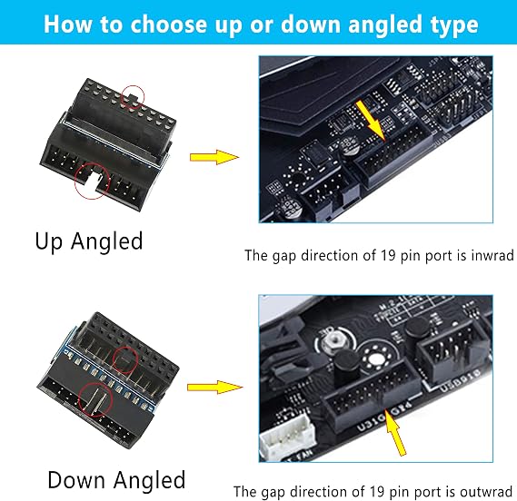 GELRHONR Right Angled Motherboard Adapter, USB 3.0 20 pin Male to Female Front Panel Header Adapter, Desktop Motherboard 90 Degree USB 19-Pin Motherboard Internal -Black 2PCS