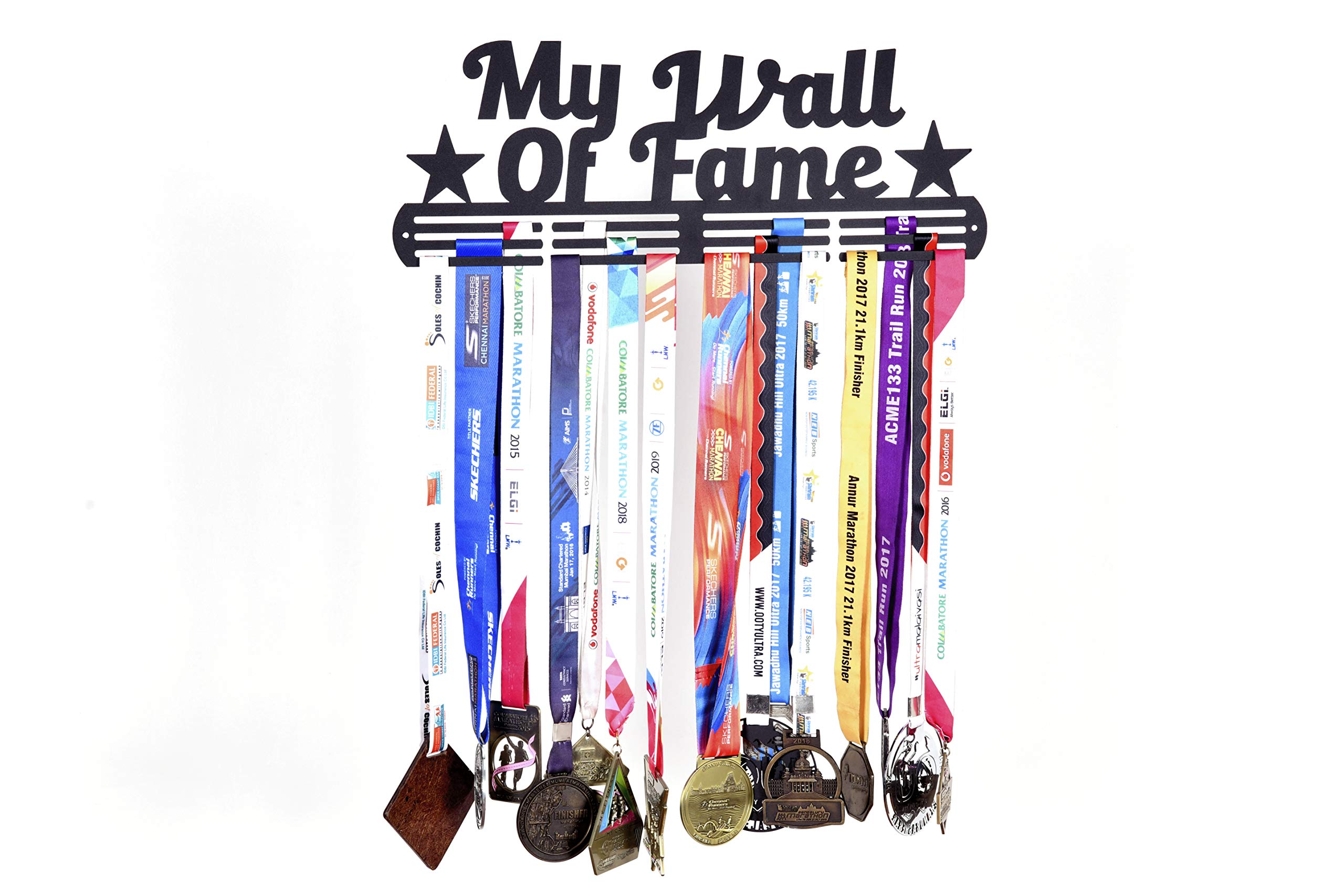 Runwynd Wall of Fame 2 Stars Metal Medal Hanger with 3 Rows - Black Medal Holder (40 cm x 13 cm) | Black Matte Finish | Medal Display for 40+ Medals (B0CV84R2YX) Amazon Price History, Amazon Price Tracker