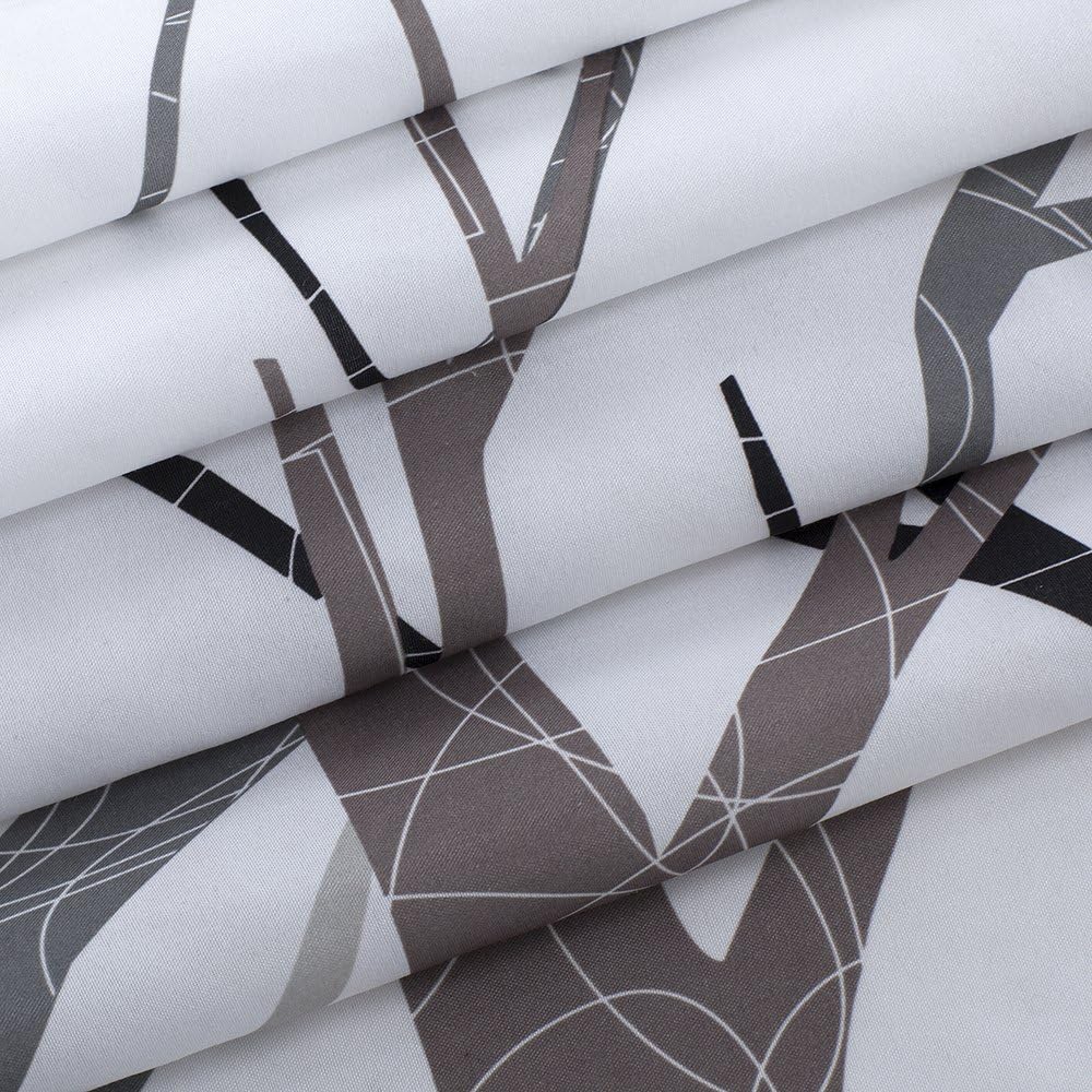 Shower Curtain Fabric Grey Tree with Hooks Bath Curtain Waterproof, 72x72 INCH