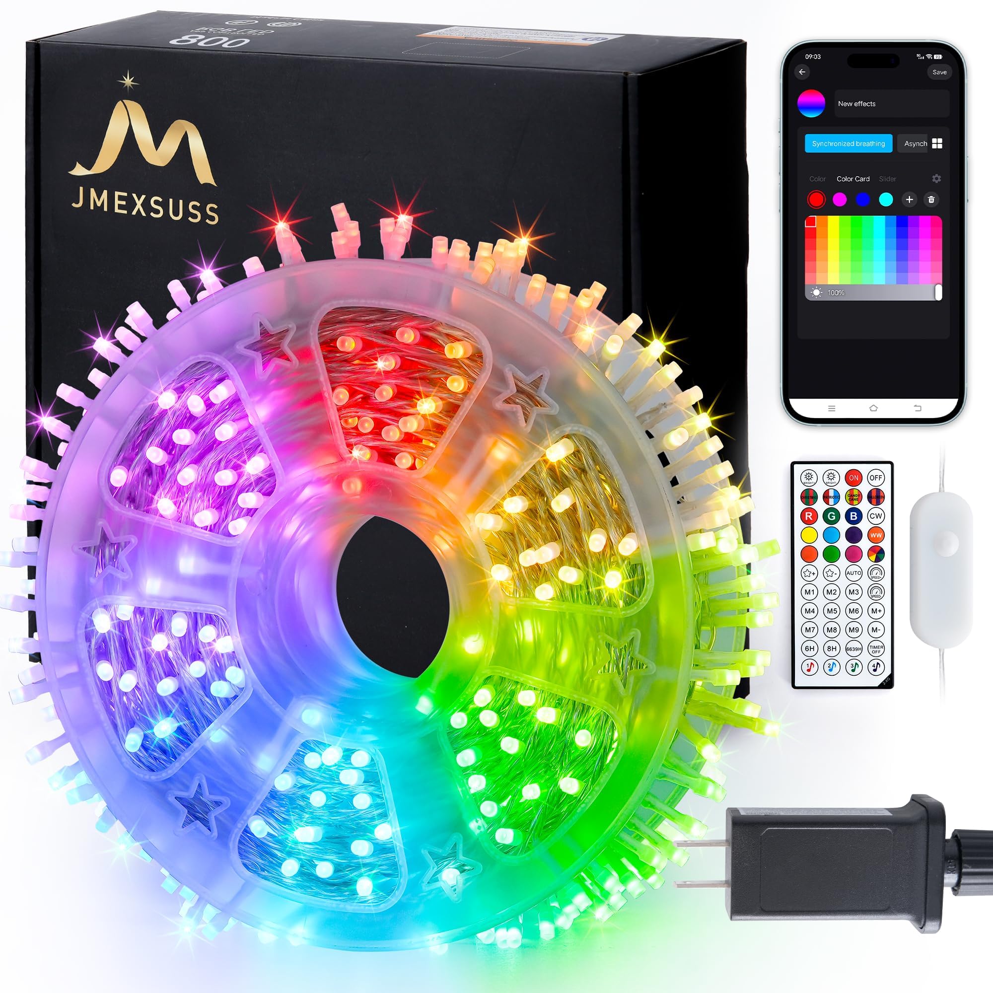 JMEXSUSS 800 LED RGB String Light Outdoor Indoor with Remote, Color Changing Christmas Lights Clear Wire Smart Lights Plug in for Bedroom Tree Room Party Birthday Xmas Decorations