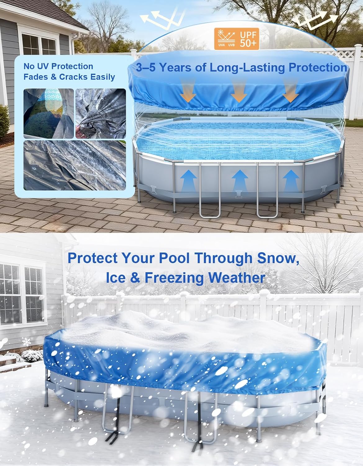 16’ x 10’ Oval Pool Cover for Above Ground Pools, Built-in Elastic & 6 Integrated Cords, Easy 20s Setup, Above Ground Swimming Pool Cover Fits 16’ x10’ & 14’x8.2’ Pools