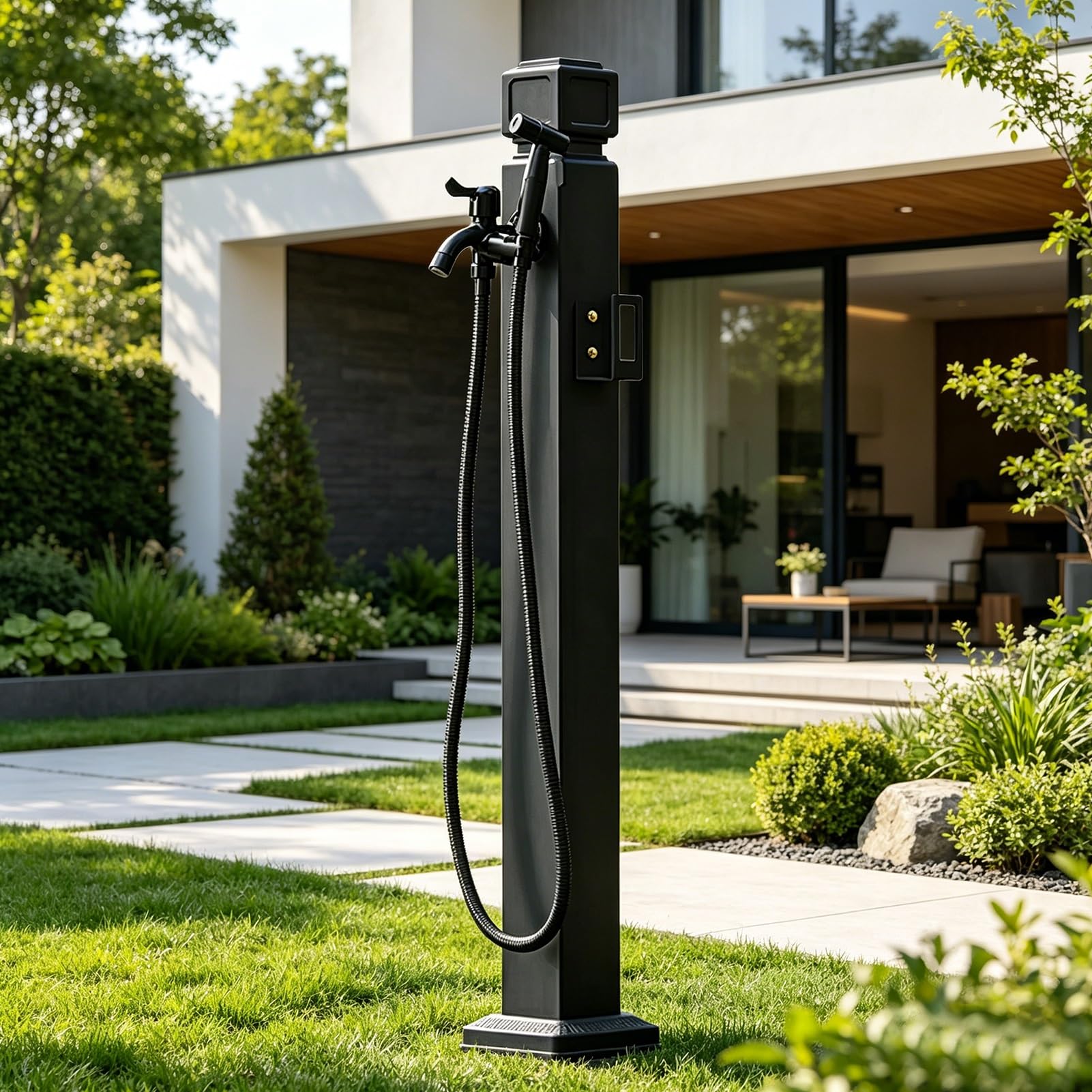 XDLEDMKIZ Vertical Garden Water Column, Outdoor Faucet with Double Outlet and Spray Gun, Decorative Water Fountain Yard Hydrant Stand, Antiq