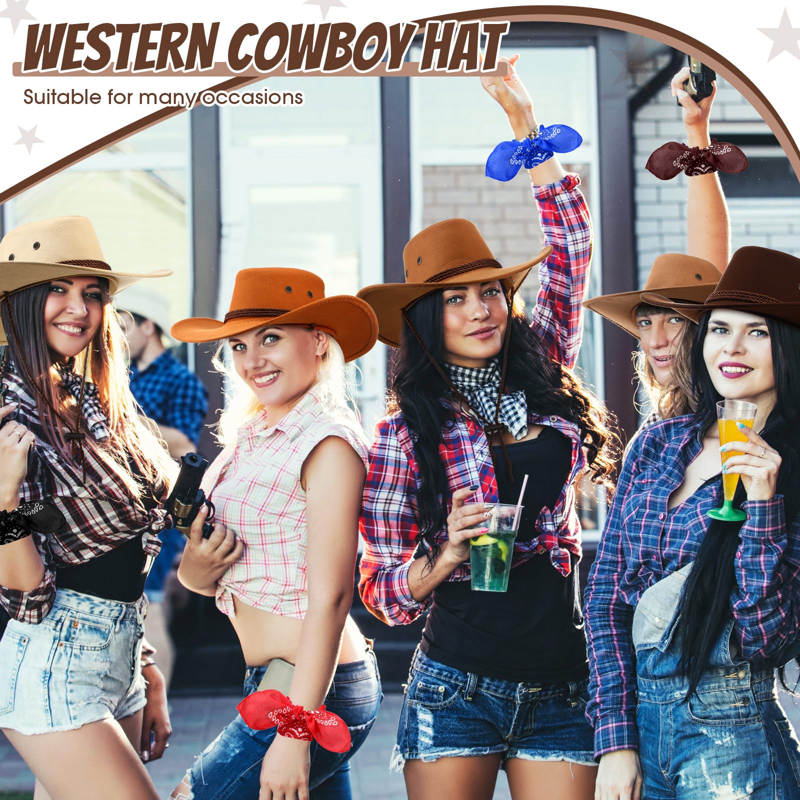 Coume 20 cappelli da cowboy e bandane, per adulti, per feste in costume, rodeo, feste di compleanno, per uomini e donne