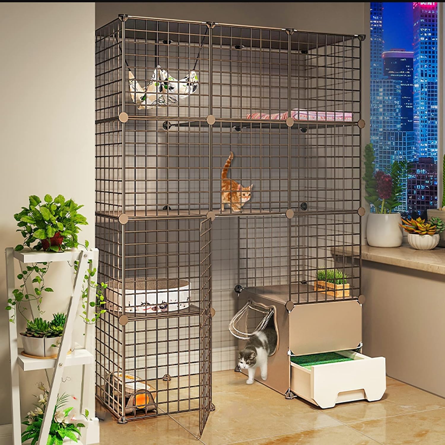 MultiStory Cat House with Drawer Toilet Cat Cages Indoor