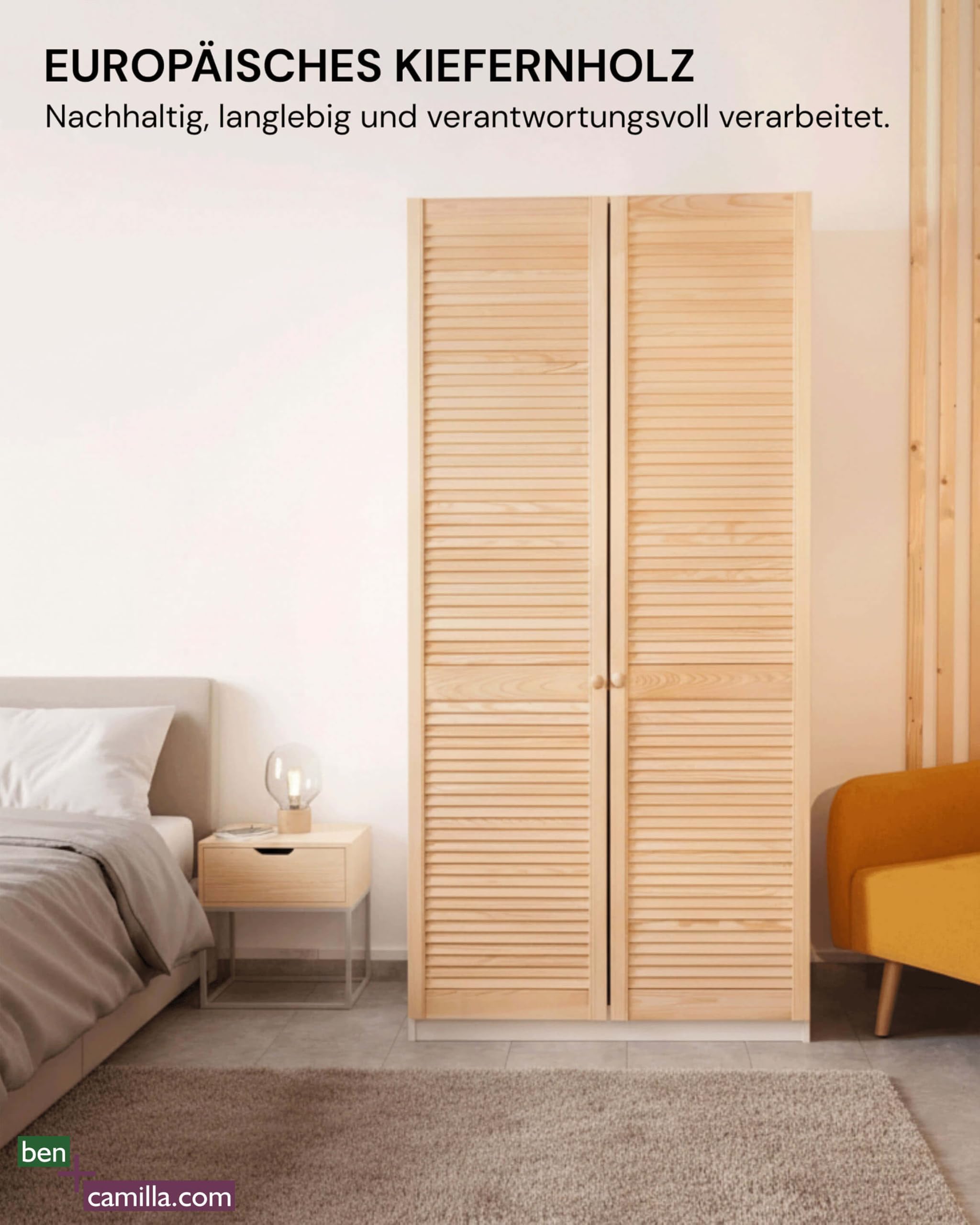 Lamellentüren Set passend zu IKEA Pax Kleiderschrank 201 cm Höhe | 2 STK. / Paar Schranktüren EINBAU FERTIG | Hochwertiges Massivholz unbehandelt