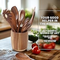 Vista 4 de Juego de 9 piezas de utensilios de cocina - Cucharas de madera para cocinar, utensilios de madera de teca natural - Incluye cucharas de madera