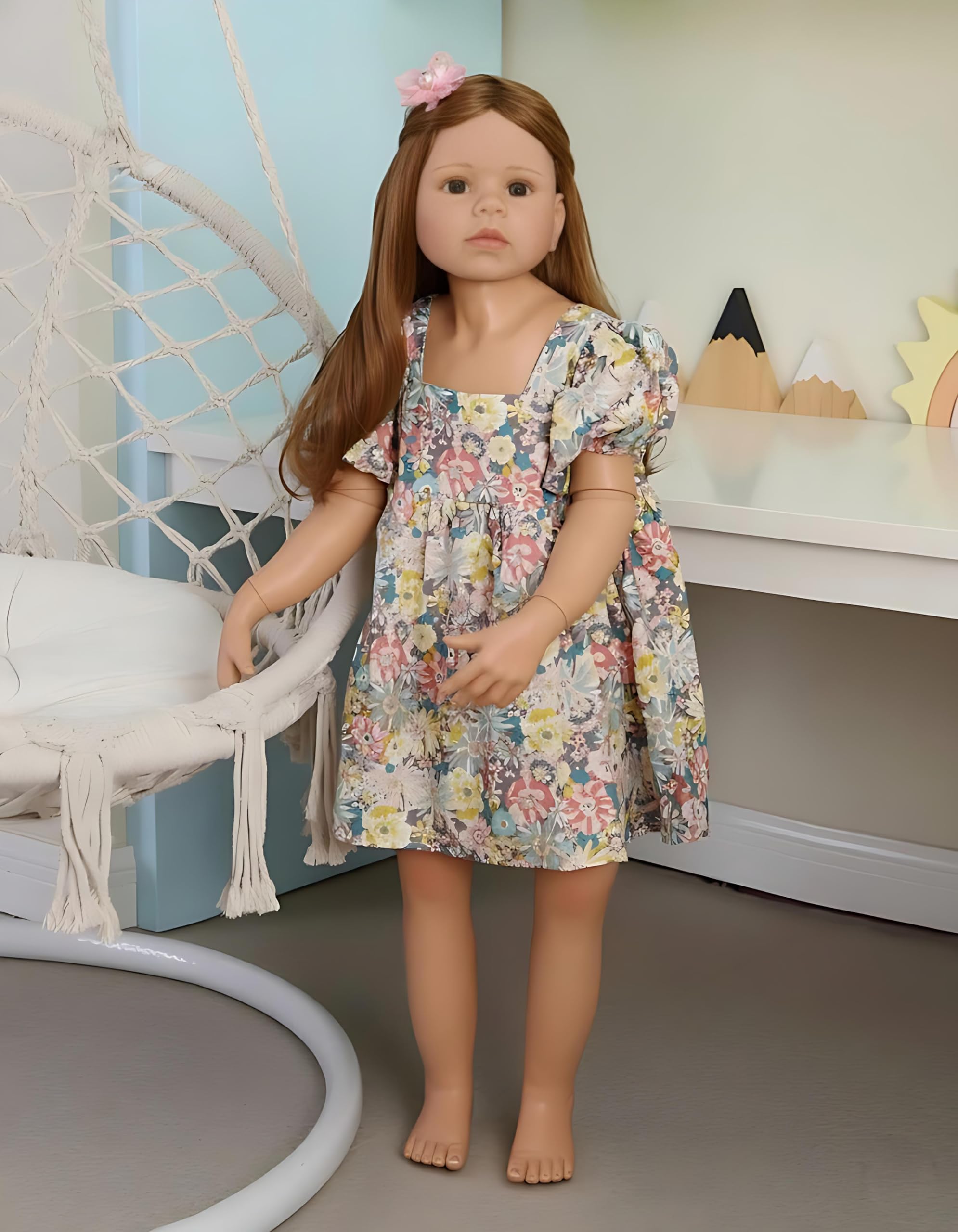 Pinky Reborn 39inch98cm Reborn Toddler Dolls,Huge Baby Full Body Hard Vinyl Realistic Brown Hair Standing Girl Beautiful Dress Model Collectible Toddler Baby Girl for Age3+