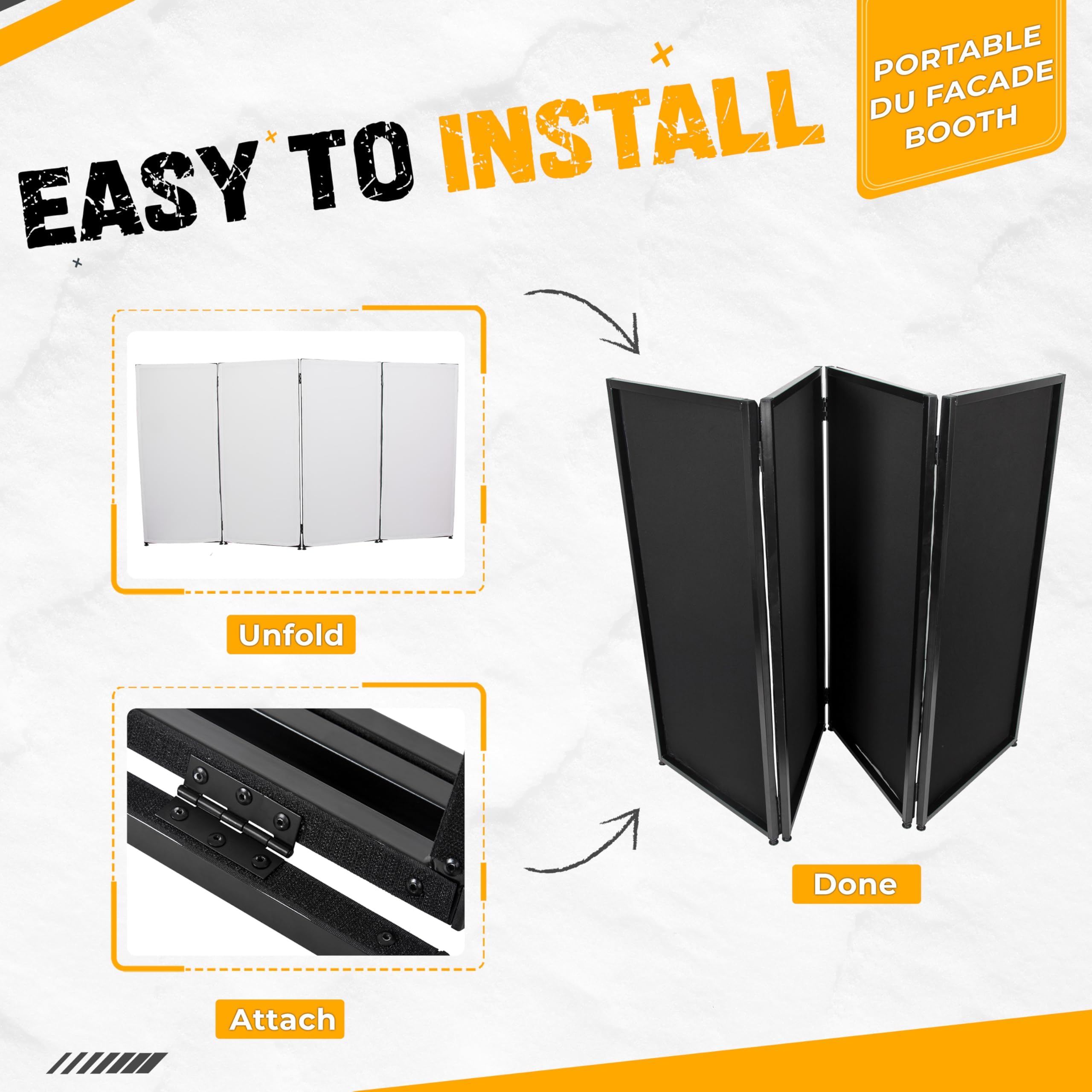 HECASA DJ Faltbare Fassade tragbare Veranstaltungskabine Bildschirm weiß/schwarz Scrim Metallrahmen Kabine mit Reisetasche