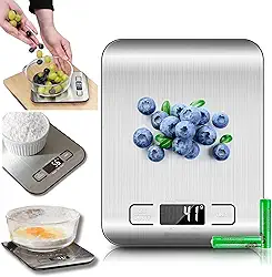 Balança de Cozinha 10Kg INOX DIGITAL • MTS • Premium • Tampo Aço Inoxidável • 1 g de Precisão • Display LCD • Função Tara • Peso de Alimentos • Dieta • Confeitaria • Base Antiderrapante