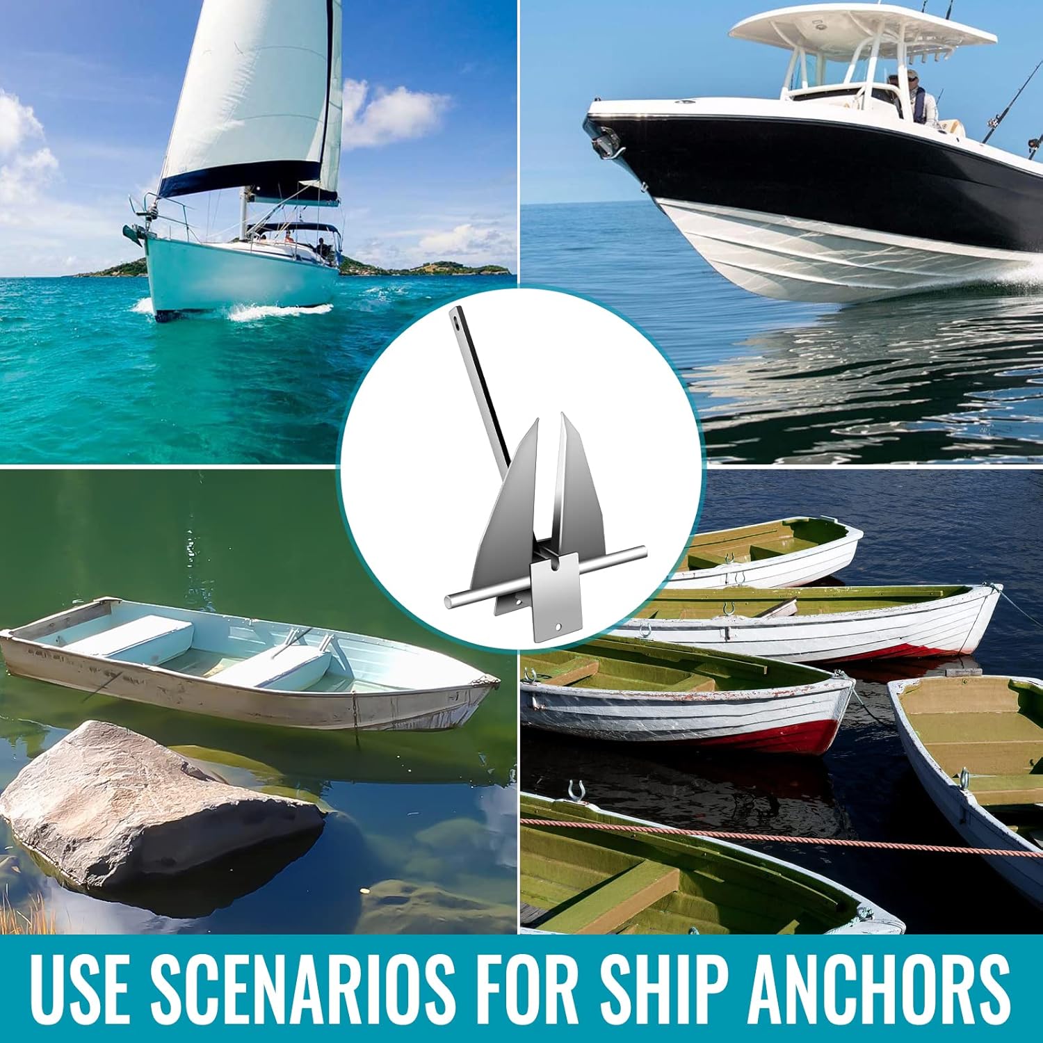 Boat Anchor Kit, Fluke Style Anchor, Galvanized Steel Hot Dipped Fluke Anchor Includes Anchor,Chain,Rope, Shackles for Boat Mooring on The Beach