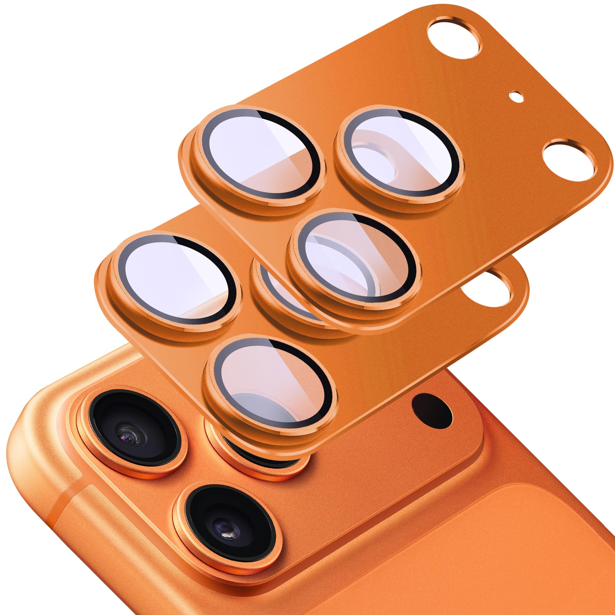 2 Pack Camera Lens Protector for iPhone 17 Pro Max,[Not Easy to Breakn ] AR Tempered Glass Strong Adsorption Metal Camera Cover Screen-Orange