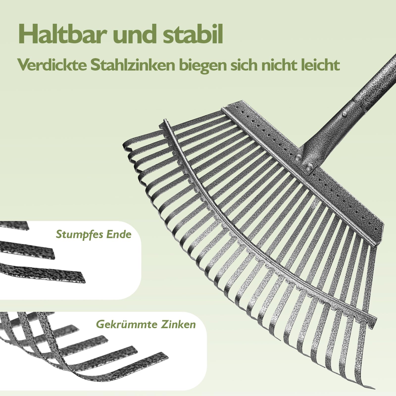 Rechen Garten,25+11 Zinken Laubrechen mit Stiel Metall, Verstellbarer Stiel (70-185 cm),Schwerlast Laub,Gartenharke für Laub, Rasen, Boden,inkl. 2 Handschuhe