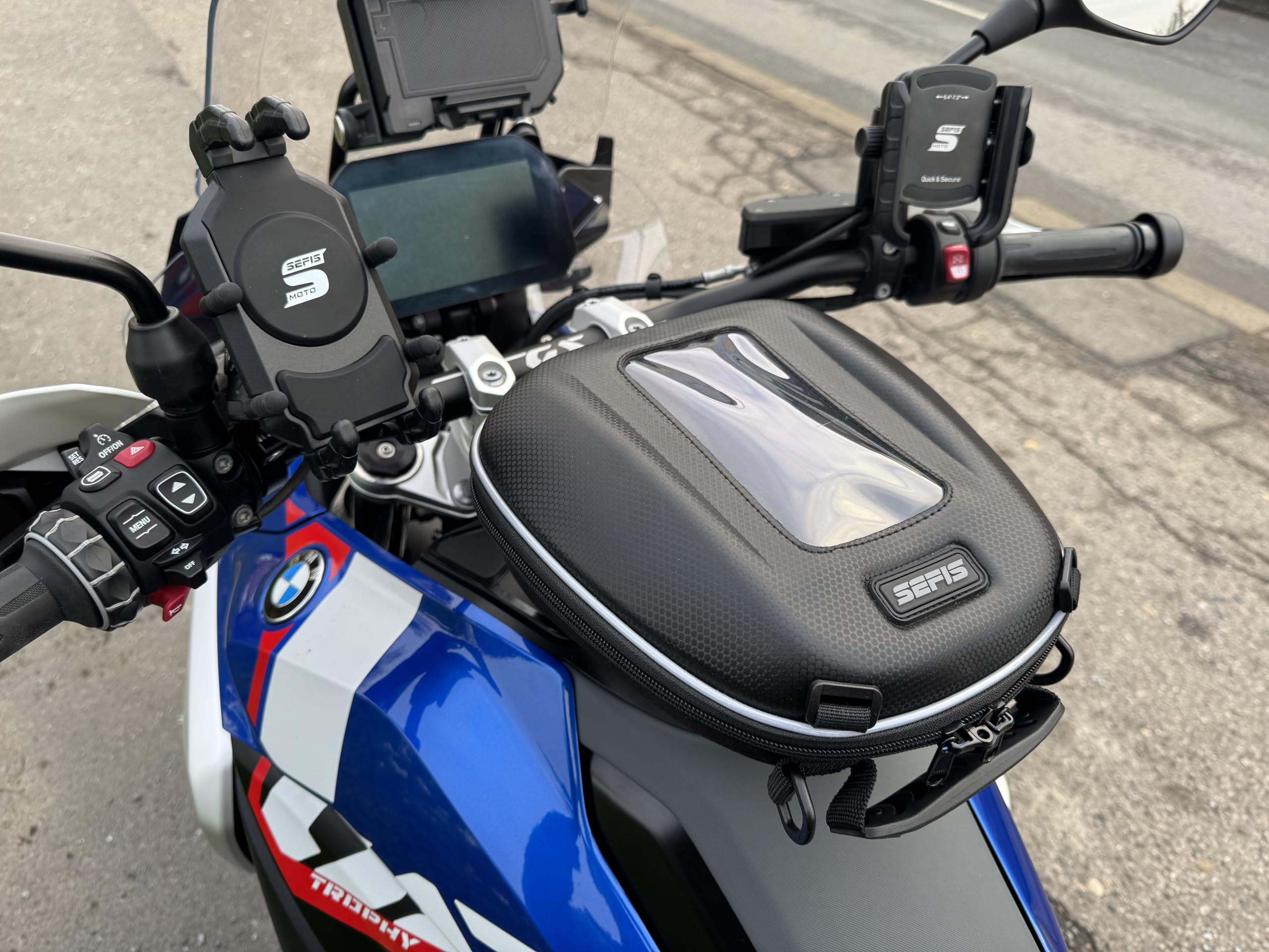 SEFIS - Supporto per cellulare da moto con adattatore anti-shock, robusto supporto per telefono girevole a 360°, universale, 22-25 mm, antivibrazioni e antifurto (SEFIS Set di rilegatura + fascetta)