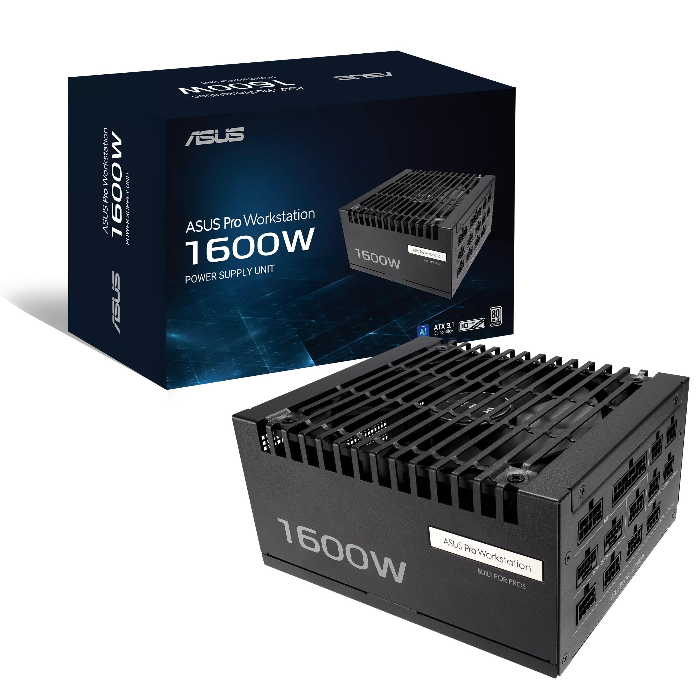ASUS PRO WS 1600W Platinum, Alimentatore Modulare per PC, Nero | 1600W di Potenza, PCIe 5.1, Standard ATX 3.1, 80 Plus Platinum, Ventola con Doppio Cuscinetto a Sfera