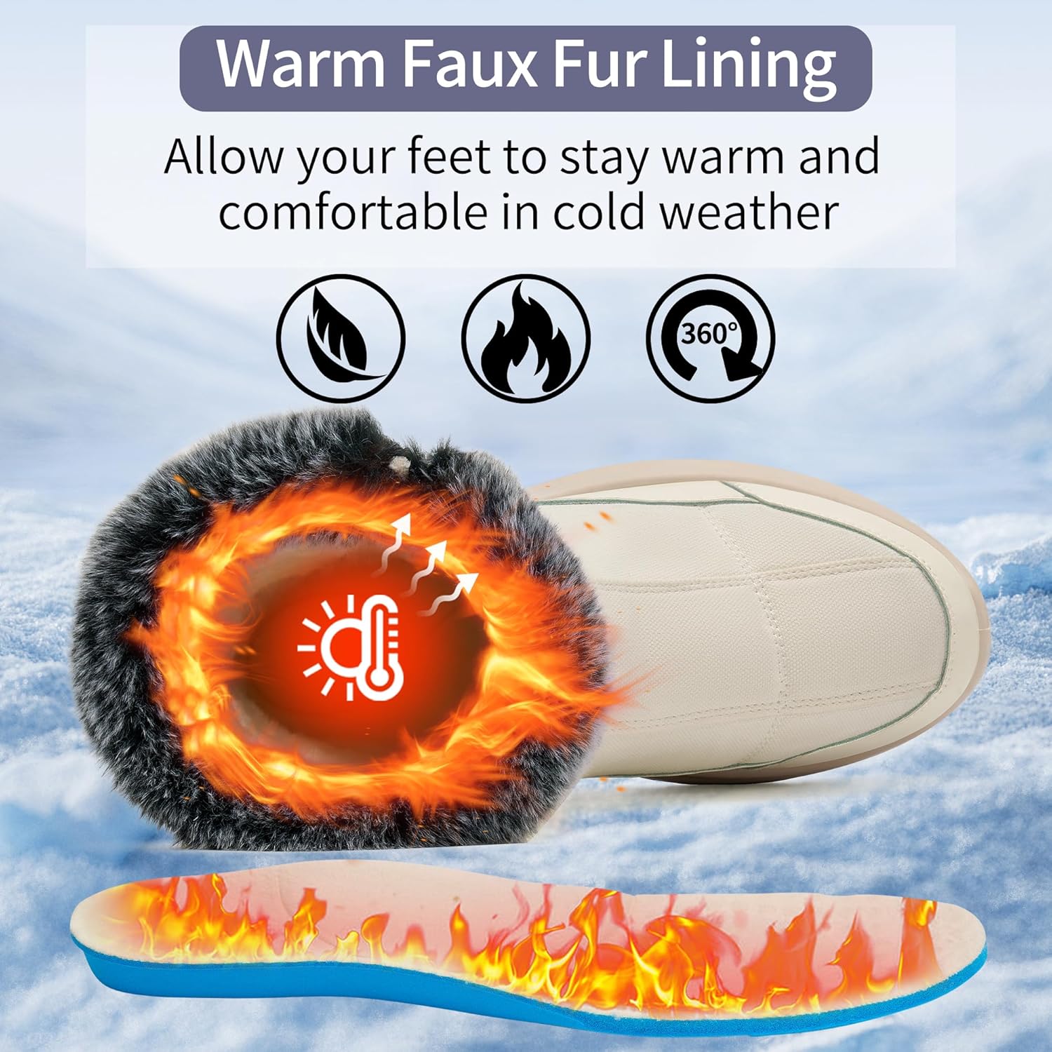 Aomigoct Winter Snow Boots for Women: Warm Comfortable Fur Lined Non-slip Mid Calf Booties Outdoor Walking - Image 4
