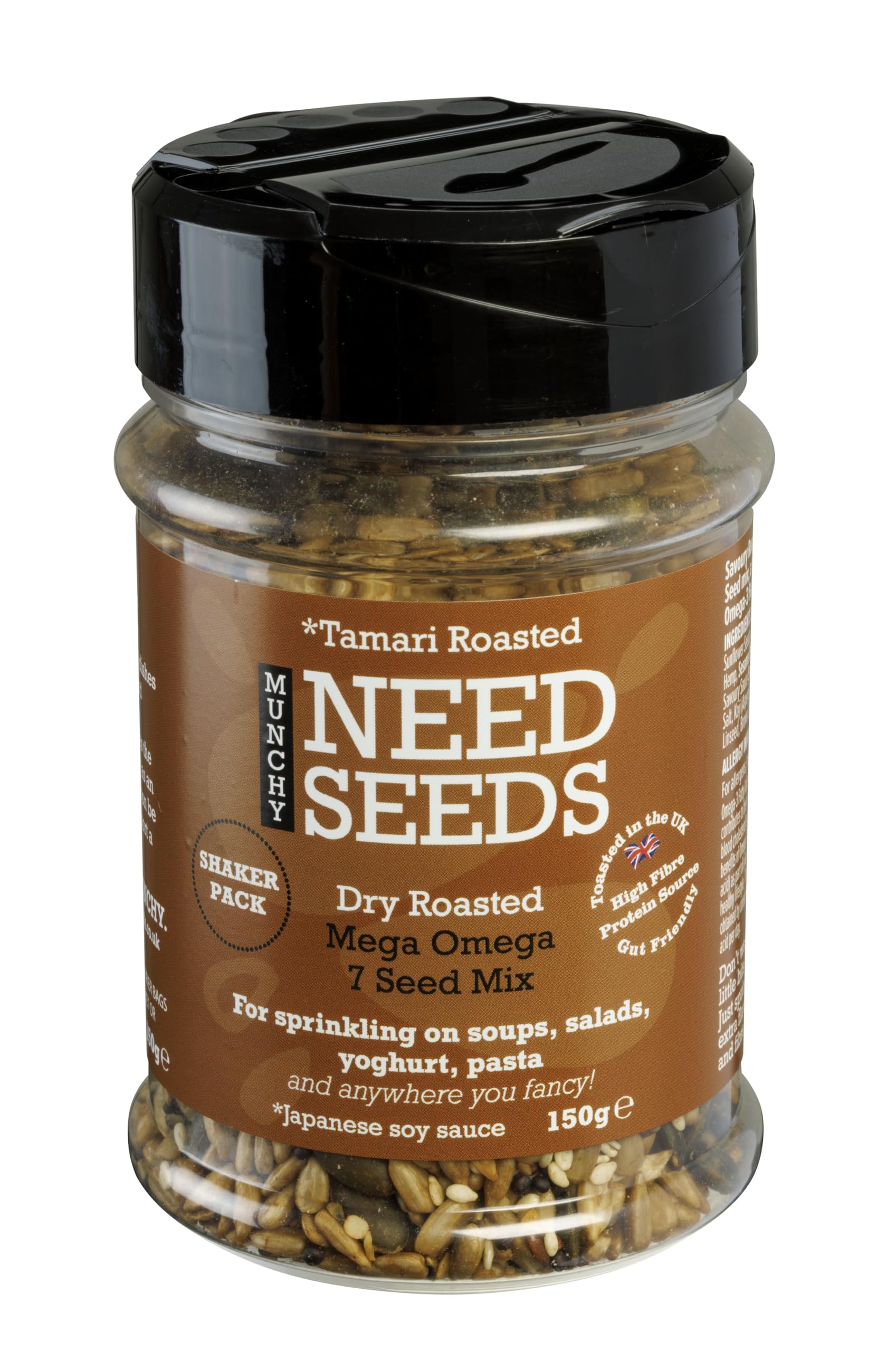 MUNCHY SEEDS Lightly Toasted Tamari 150g Savory Nutty Seed Mix for Topping Salads, Stir-Fries and Noodles, Gluten-Free, High in Protein and Fiber Vegan Convenient Shaker Flavorful Snack or Ingredient