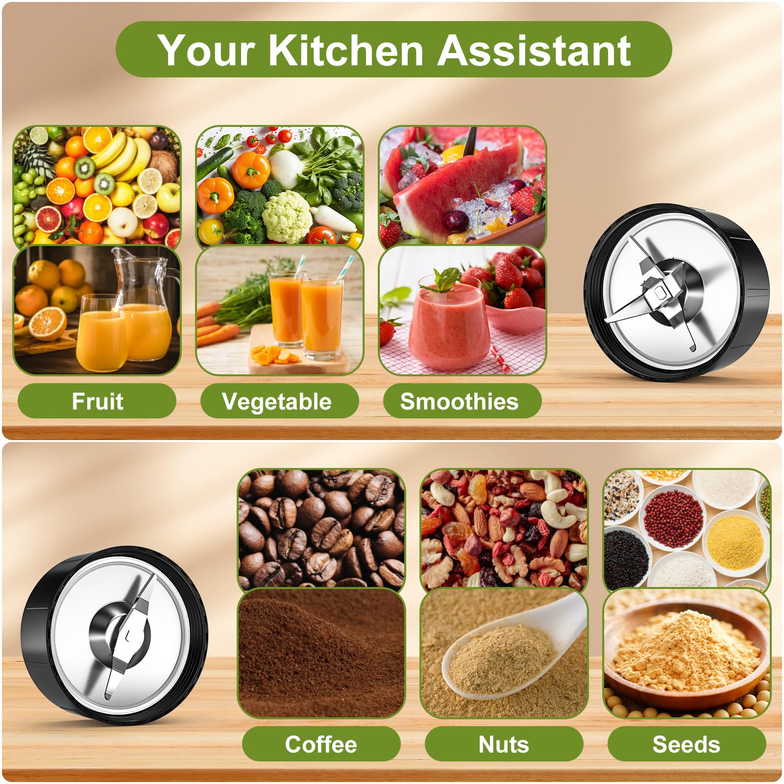 Batidora Smoothies, Apritsce 800W Multifunciónblender Smoothie Maker, 2 Botellas Portátiles Y 1 Molinillo, Sin BPA, Batidora Eléctrica, Licuadora Pequeña Para Helado, Frutas, Verduras, Nueces