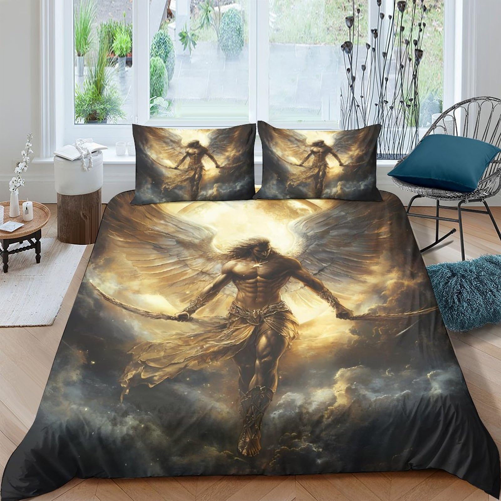 Ctjqhvkz Style-2 3D Printed Angel Warrior Fitted Sheet Microfiber Shadow Light Mattress Cover Anti-Slip Washable Decor For Bedroom Guest Room Single（135X200cm）