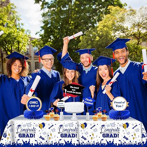 Miniatura 8 de Manteles de graduación, 3 unidades de plástico de Talla Grande 1.37 m x 2.74m Felicidades graduado, decoración para fiesta de graduación de la clase