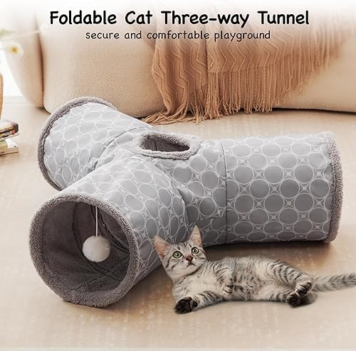 Vista 50 de Tempcore - Túnel para gatos con forma de tubo plegable de 3 vías, para interiores, juguete con forma de bola para mirar, para gato, cachorro, Moneda