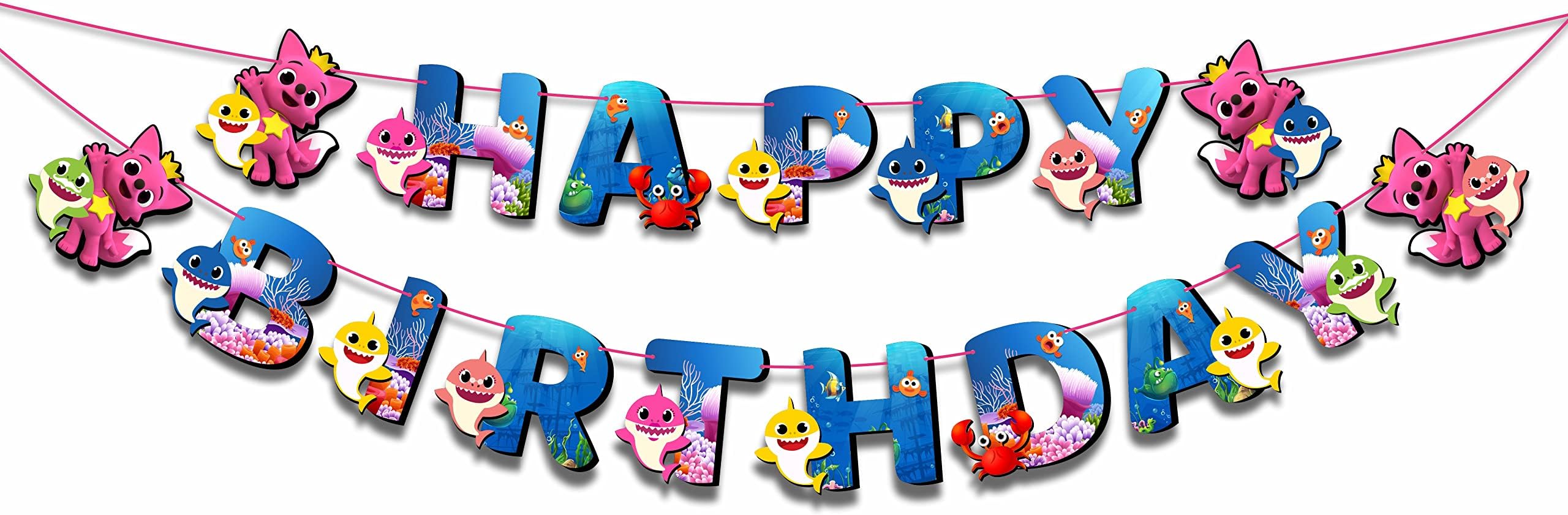 Bby Shrk Happy Birthday Banner – Colorful Underwater Theme Birthday Party Decoration – Durable, Reusable, and Easy to Hang Banner for Birthday Parties – Perfect Party Supplies for Boys and Girls
