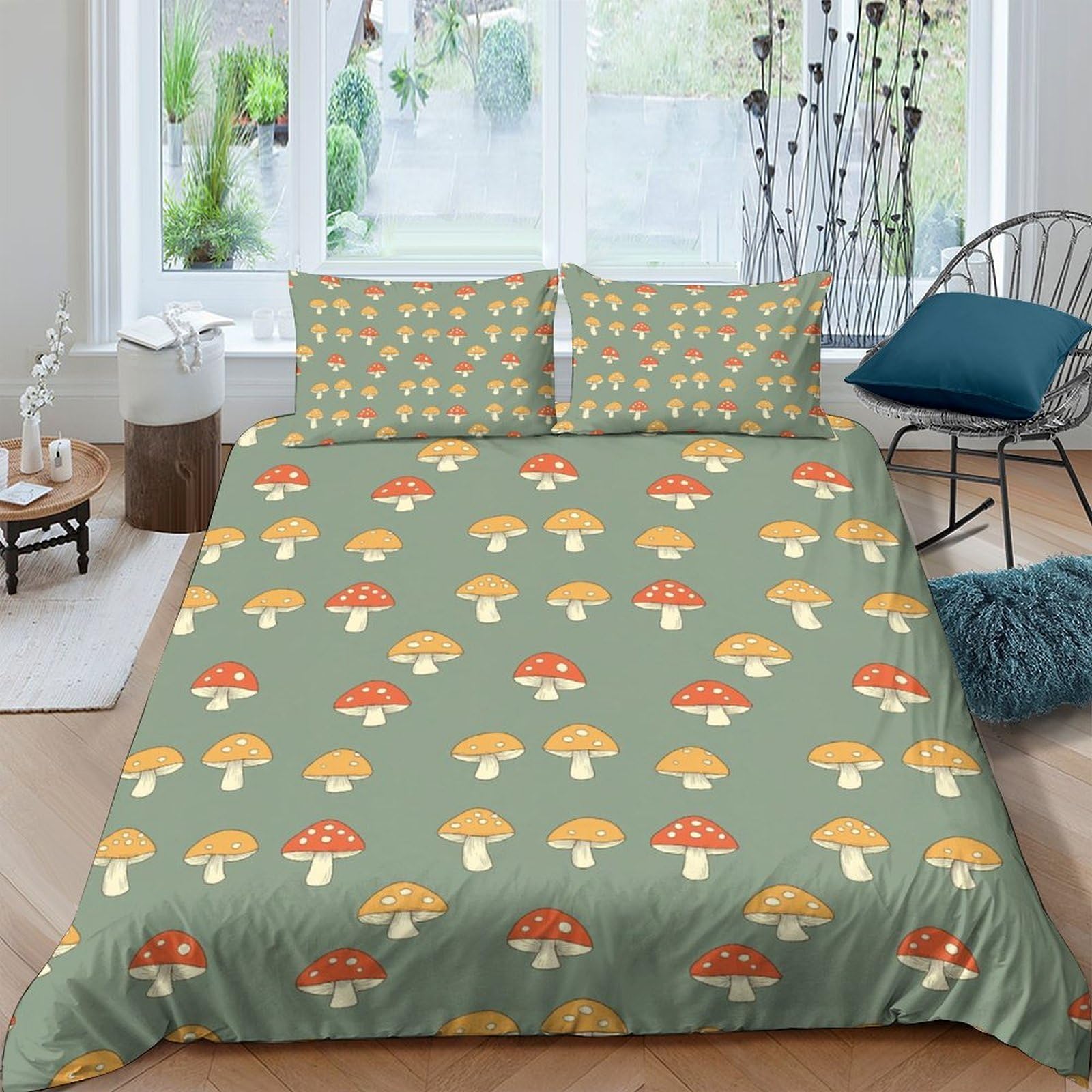 3D Printed Mushroom Duvet Cover, Microfiber Comforter Cover Hidden Zipper