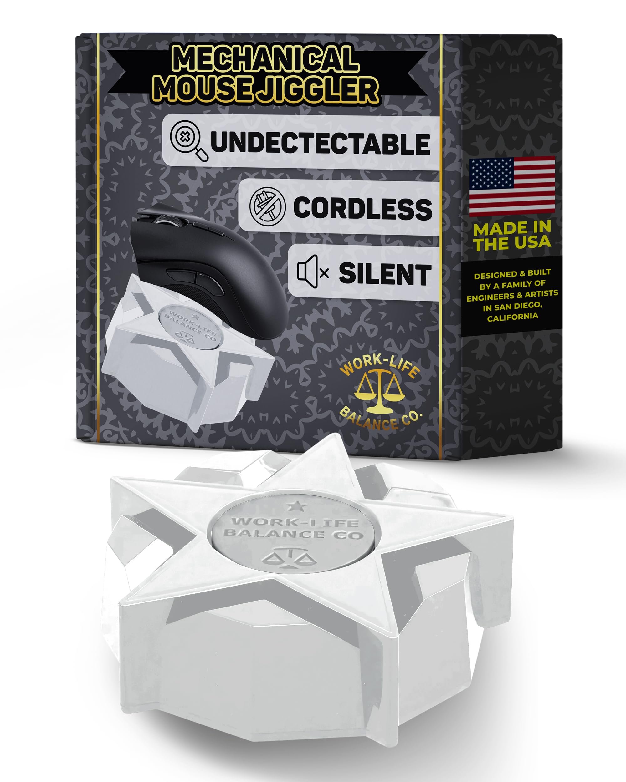 Work-Life Balance Compact Mechanical Mouse Jiggler - Undetectable Device to Keep Mouse Moving and Computer Awake, Cordless Wireless Mover for Remote