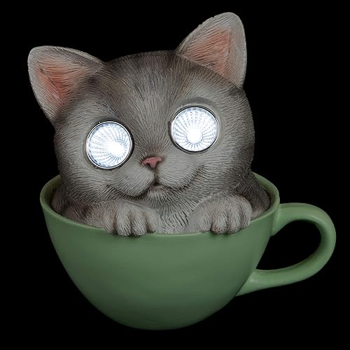 Miniatura 3 de Blazin - Figura de gato para decoración de patios o espacios al aire libre, ojos LED, decoración, estatua de jardín, animales decorativos para