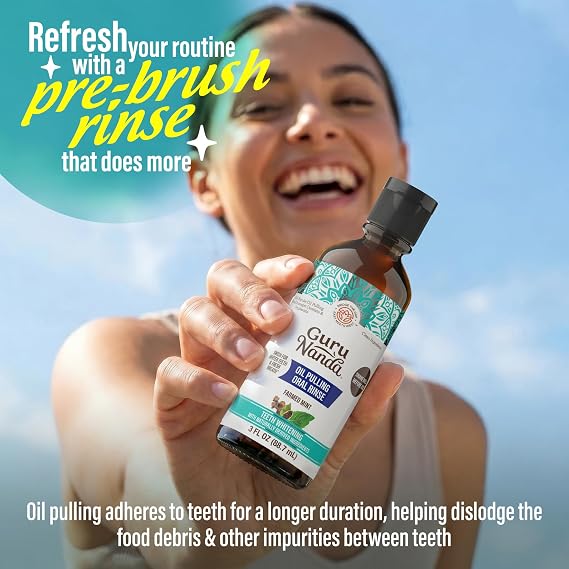 GuruNanda Coconut Oil Pulling with 7 Essential Oils and Vitamin D3, E, K2 (Mickey D), Helps with Fresh Breath, Teeth & Gum Health- Travel Size - 3 oz