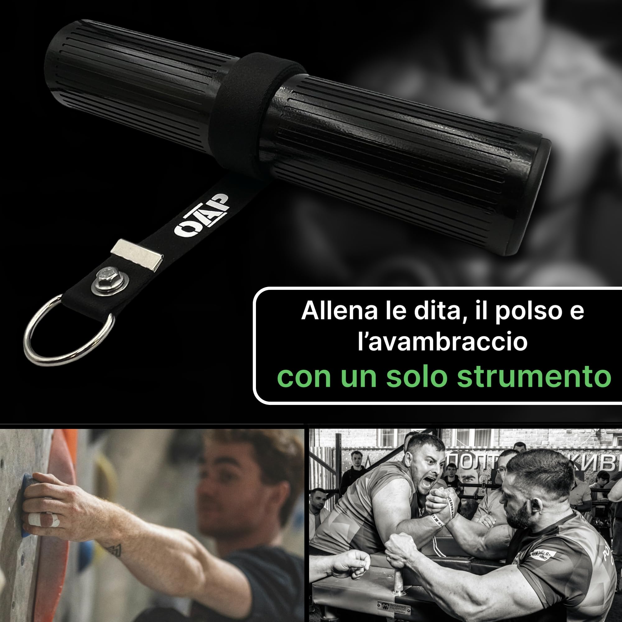 OAP Premium ⌀60 mm Fat Grip Wrist Roller – Rullo presa spessa per forza avambraccio, mano, 100% Made in Germany, compatibile con pin carico e pesi liberi – Ideale per palestra, home gym, allenamento