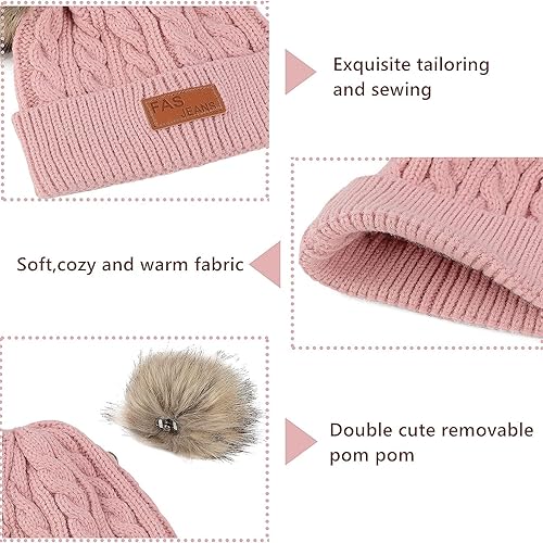 Miniatura 3 de Century Star Gorros de bebé para niña, gorro de invierno para niñas y niños, gorro de punto cálido para bebés y niños pequeños con pompón