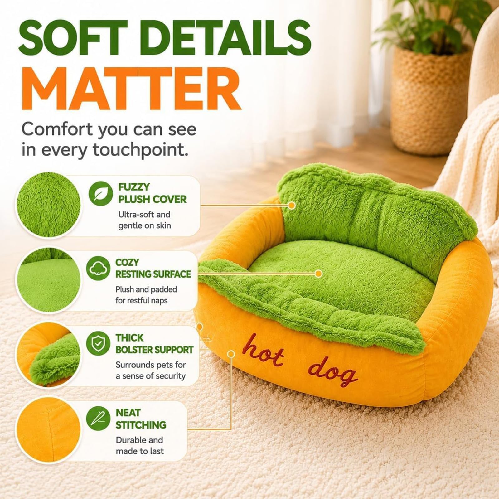 Cama para perros calientes para perro salchicha, cama para perros calientes de felpa suave, alfombrilla para mascotas extraíble y lavable con fondo antideslizante para cachorros,mascotas pequeñas (L)