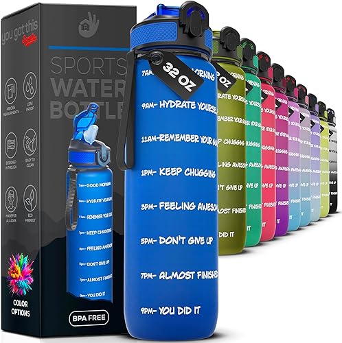 Botella de agua motivacional con marcador de tiempo, botella de agua de 32 onzas, botella de agua deportiva con boquilla, logra una hidratación