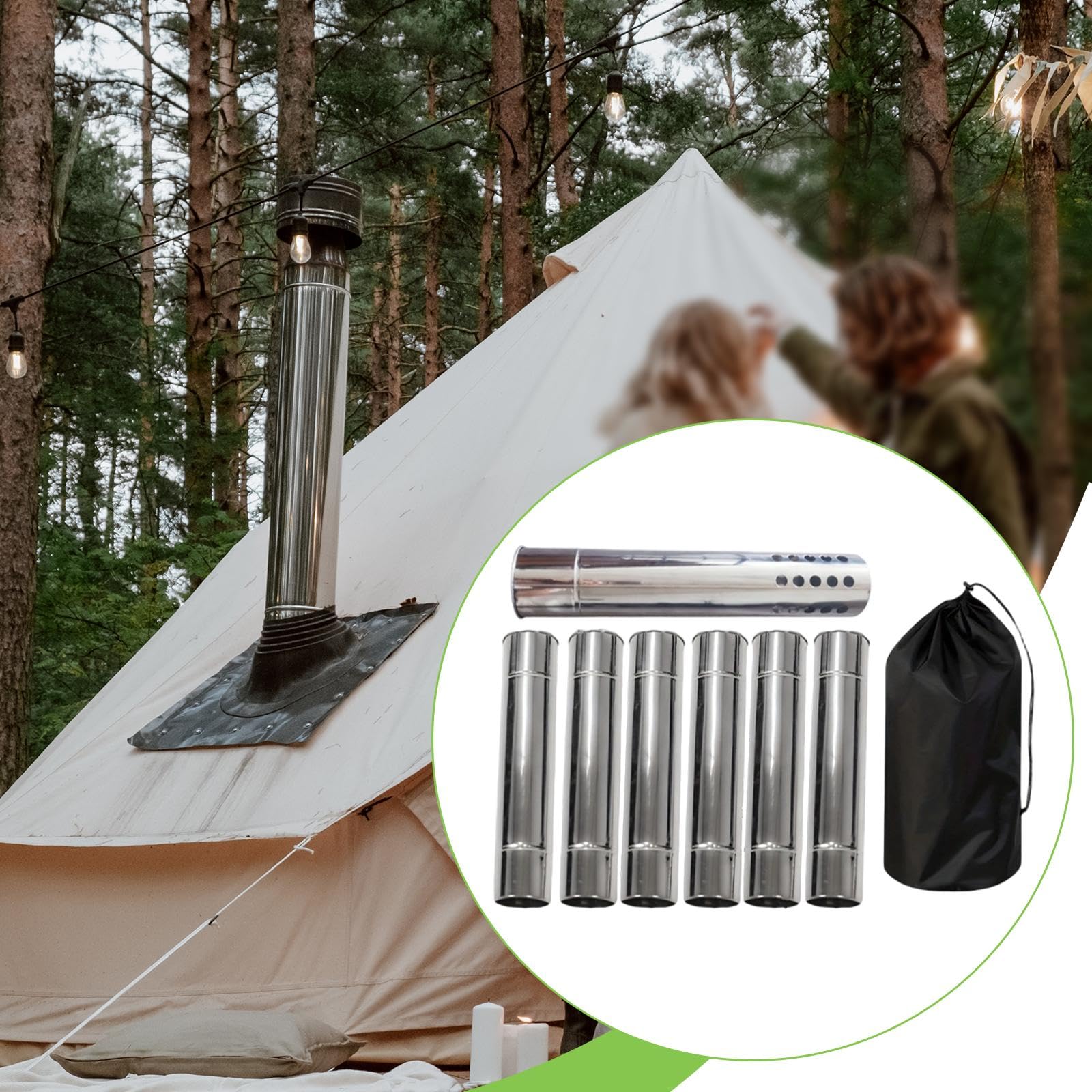 6 Tubos de Chimenea de Acero Inoxidable para Estufa de Camping, para Uso en Exteriores.