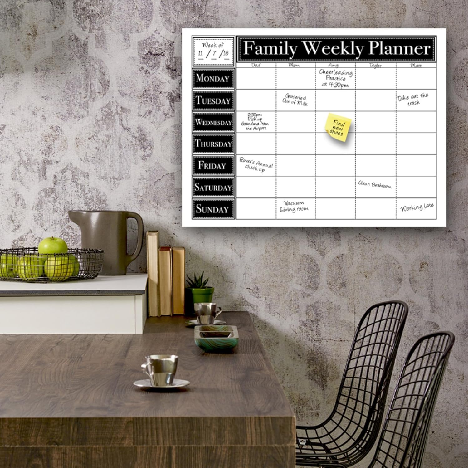 Dry Erase 'Family Weekly' Calendar on ArtPlexi 16 In. H X 20 In. W