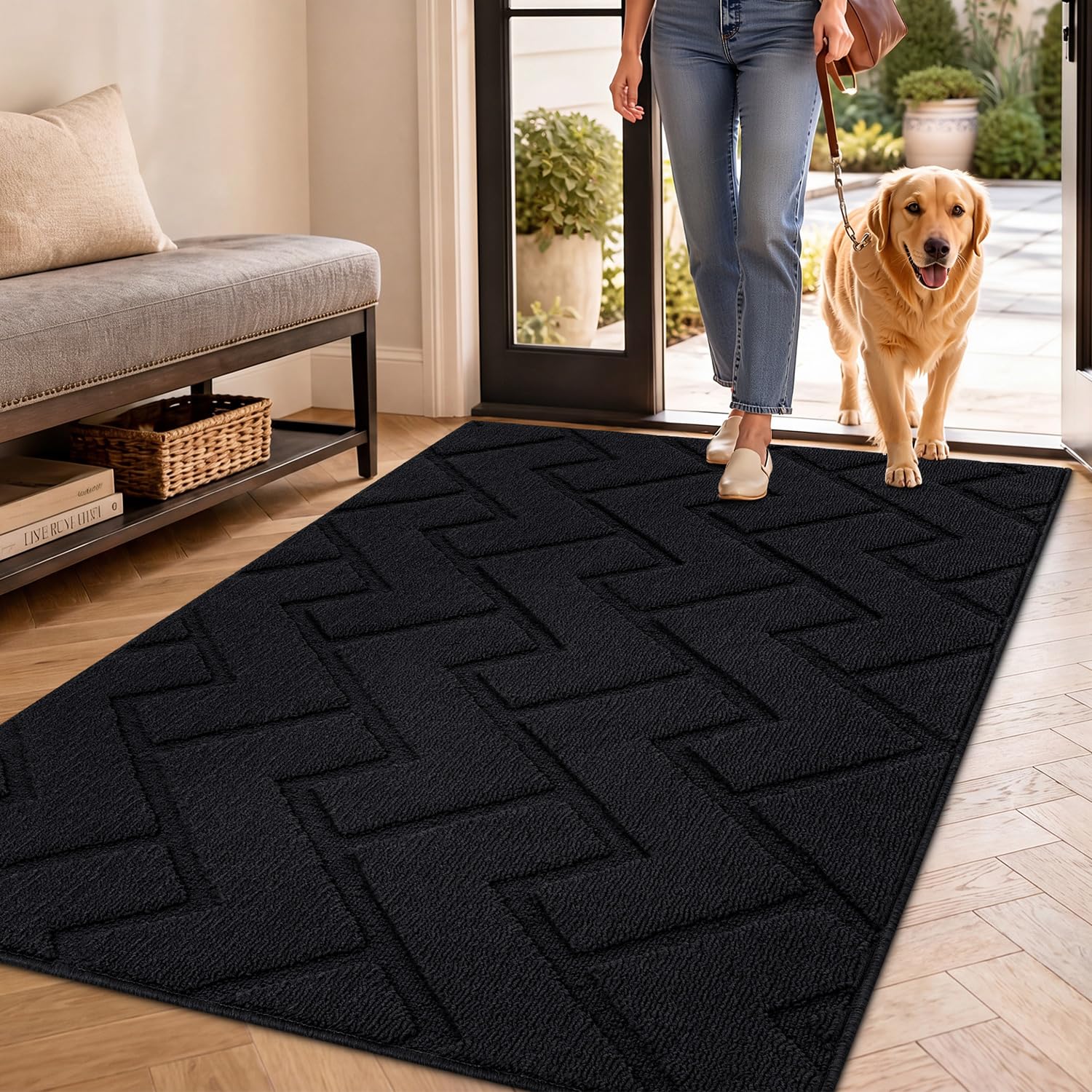 Biscpro Felpudo Entrada Casa, 90 x 150 cm Felpudo Tapete Absorbente Entrada Impermeabley Lavable para Atrapar,Alfombrilla Antideslizante,Exterior,Pasillo, Cocina,Felpudo Lluvia- Verde