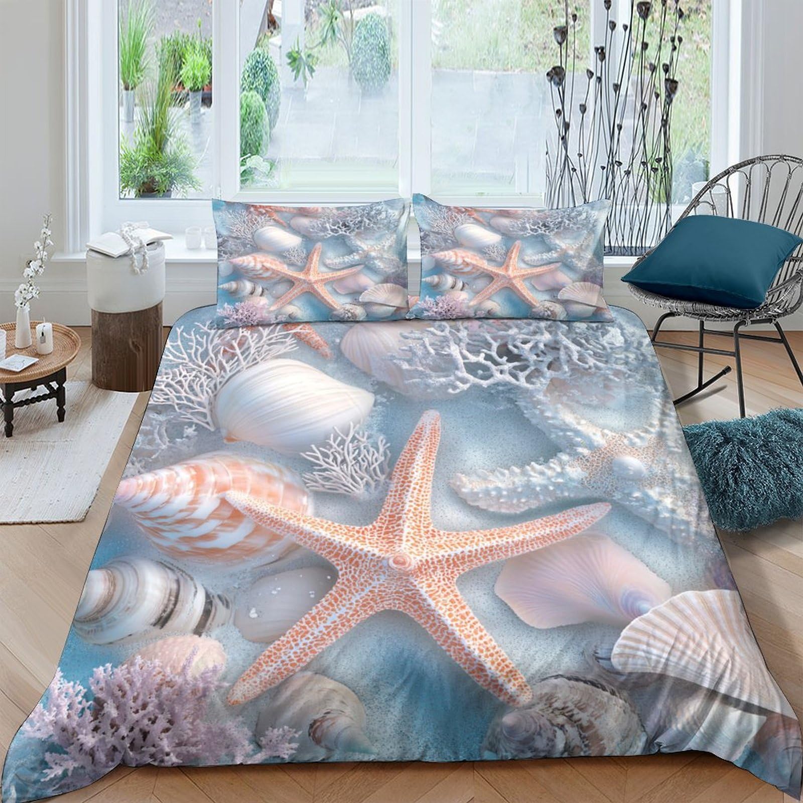 Ctjqhvkz Style-10 3D Printed Seashell Starfish Fitted Sheet Microfiber Soft Breathable Ocean Bed Cover For Bedroom Dorm Mattress Protection Decor Single（135X200cm）
