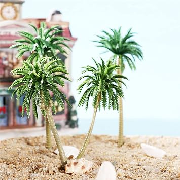 Woohome 44 PCS Coconut Palm Trees with 5 Mini Umbrellas, Mixed Trees for Model Train Railway Architecture Diorama DIY Scenery Landscape