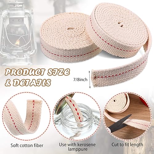 Miniatura 9 de 5 rollos de mechas de lámpara de aceite planas con puntada para lámparas de aceite y quemadores de velas, 30 pies (rojo, 12 pulgada)