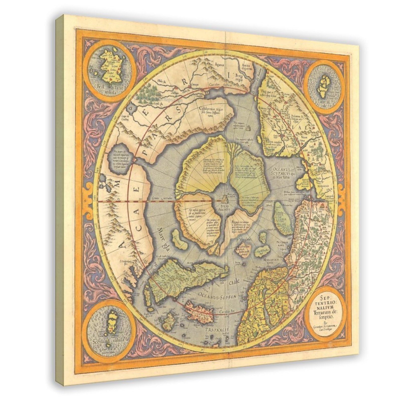 Carte Mercator 1606 du Pôle Nord impression sur toile 50x50 cm - 6
