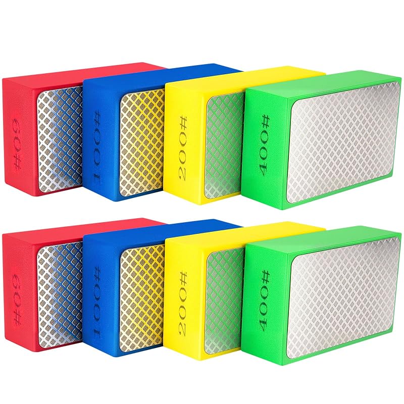 Kit de Blocos Abrasivos Diamantados para Polimento Manual GDDGHS, Grãos 60/100/200/400, Uso Seco ou Úmido, 8 peças