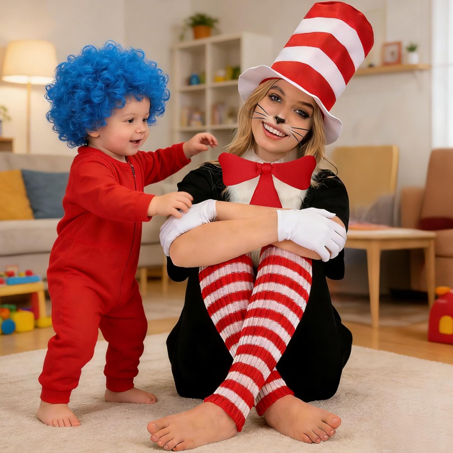 Cat Costume 4PCS Accessories Red Set Tall Hat Bow Tie Gloves and Leg Warmers for World Book Day Halloween Cosplay - Image 6