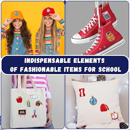 Miniatura 6 de Retrowavy 20 parches para planchar para el regreso a clases, autobús, Apple School DIY bordado apliques coloridos surtidos reparación coser apliques