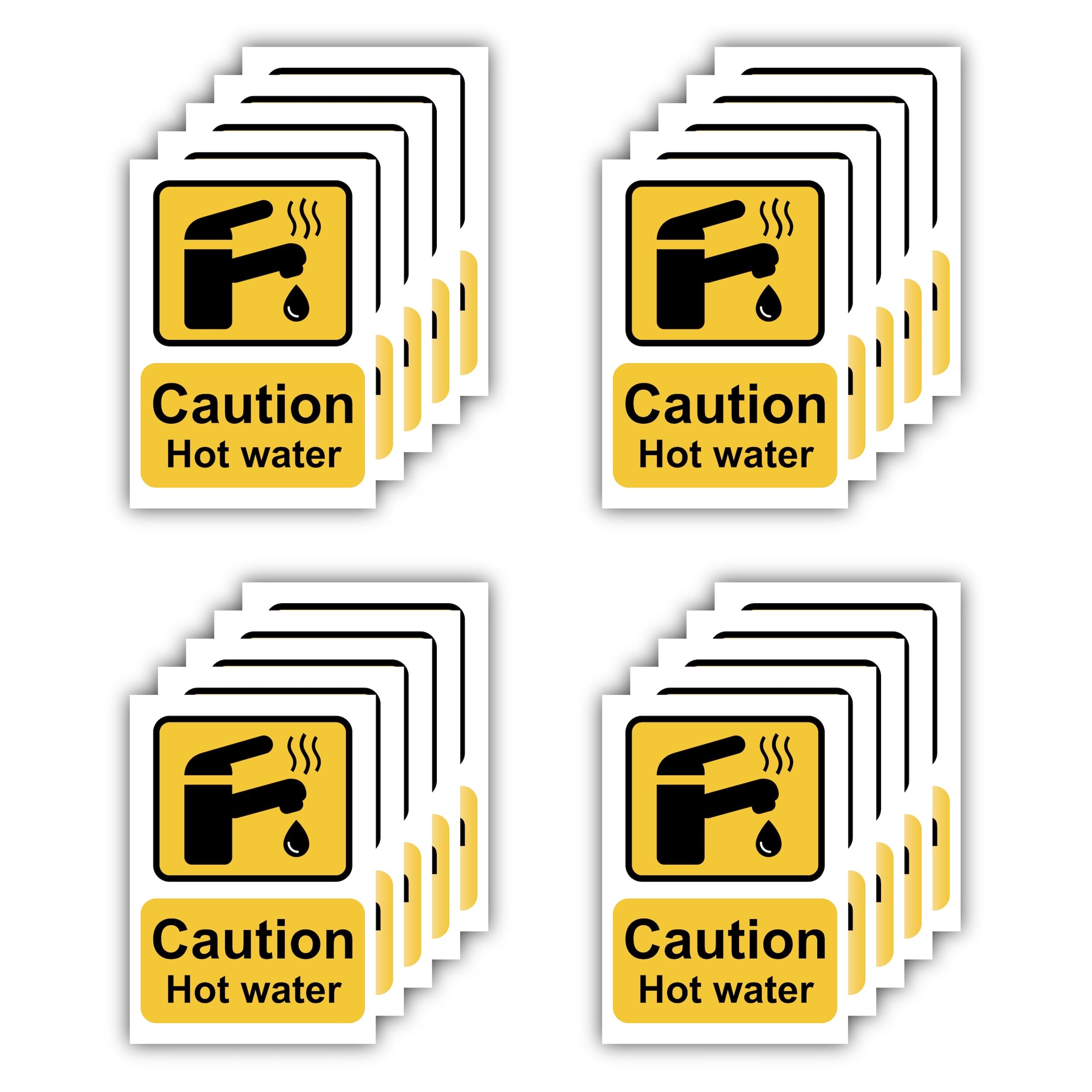 20 Pack Caution Hot Water Stickers – A7 Size (74x105mm) Self-Adhesive Vinyl Warning Labels for Bathroom, Kitchen & Workplace Safety, Hot Water Sign Sticker for Sink, Tap & Shower Areas