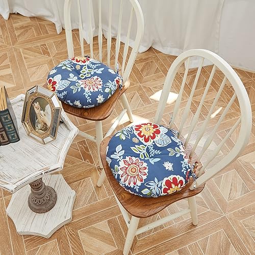 Miniatura 5 de JMGBird Juego de 4 cojines redondos para exteriores, cojines redondos de 15 pulgadas con lazos, cojines de asiento redondos para sillas de bistró