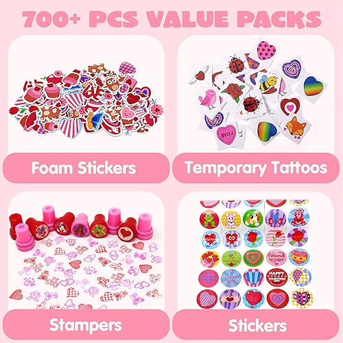 Miniatura 2 de JOYIN 700+ Pcs Valentines Day Party Favor Supplies Craft Set, Foam Stickers for Kid, Tattoos, Stampers & Stickers for Decorations, Photo Props,