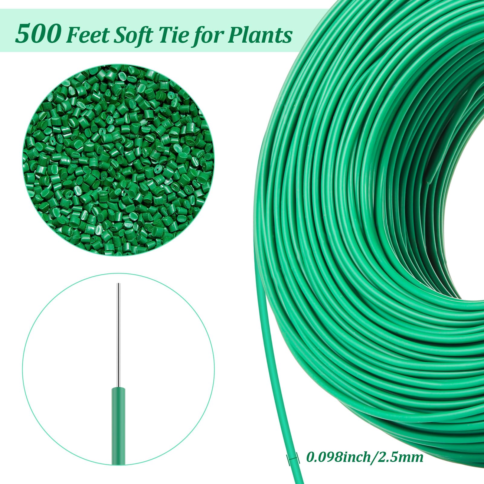 Zhengmy Lazo suave de 500 pies para plantas con cortador de alambre, lazos de jardín de giro verde, suministros de jardinería, 2,5 mm de diámetro para apoyar plantas trepadoras, organización de