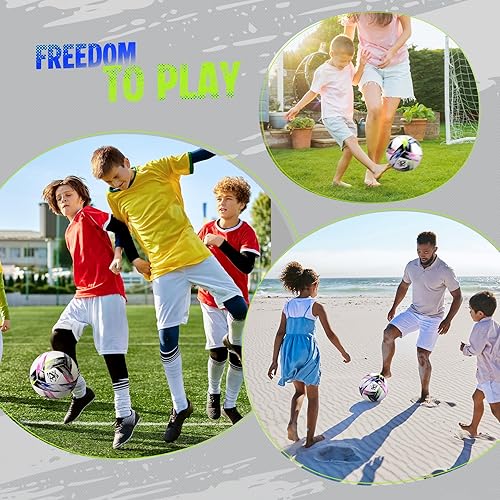 Miniatura 7 de Balón de fútbol tamaño 5 tamaño 4 con bomba desinflada, diseño multicolor vibrante, pelota de fútbol de Navidad de funcionamiento, pelota deportiva