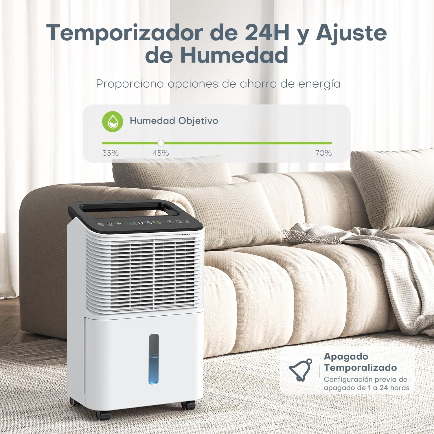 16L/día Deshumidificador, Deshumidificador Silencioso, Control Central Inteligente, Modo AUTO, Indicador de Humedad, 24H Timer, Deshumificadores de Humedad,Más Potente,Más Eficiente