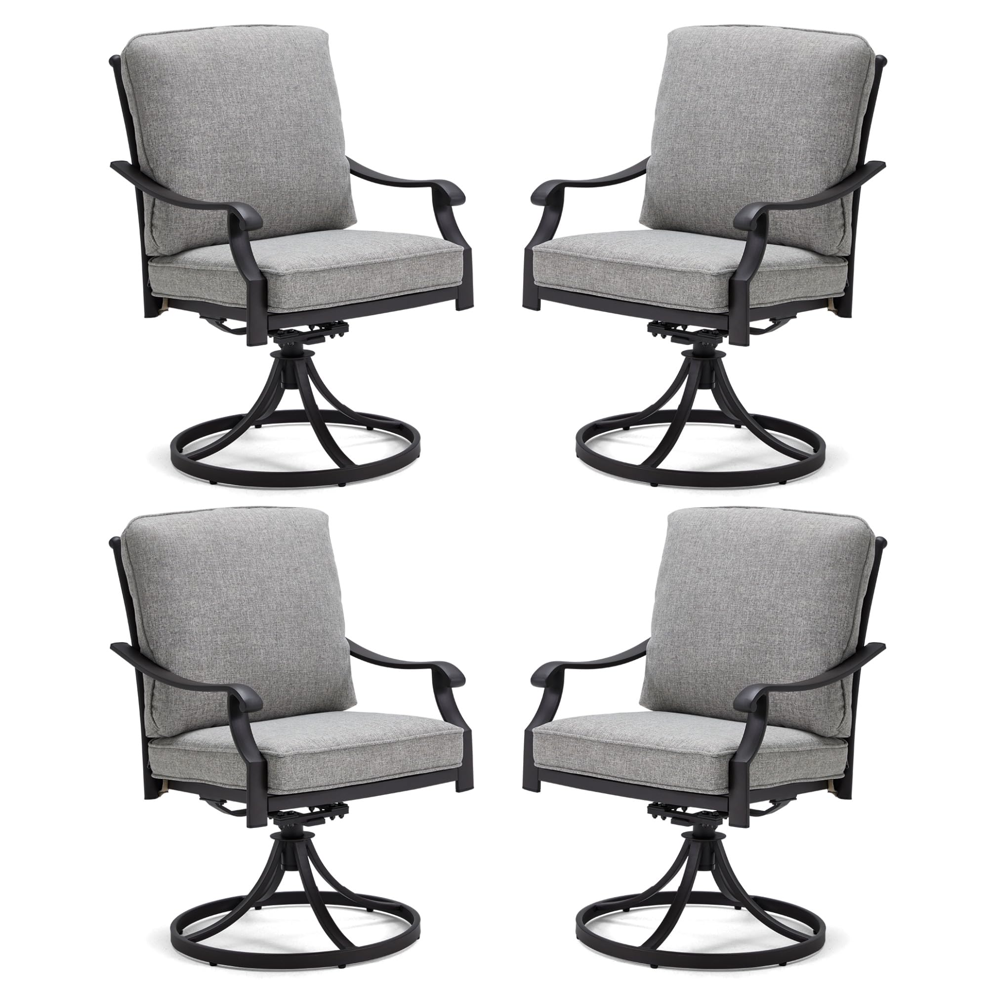 MELLCOM Patio Swivel Chair Set of 4, Heavy Duty Outdoor Dining Chairs with Thickened Cushions, Metal Patio Chairs Gentle Rocker for Outside, Garden